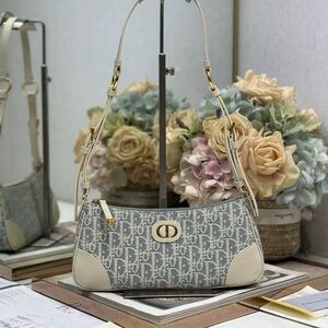 Dior Beige and Blue Monogram Shoulder Bag
